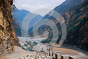 Budhi Gandaki Gorge in Manaslu Region of Nepal