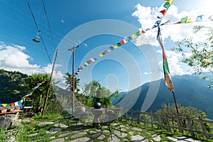 Budhist flags in the mountains near hamta