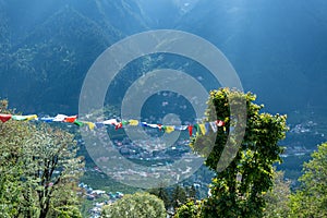 Budhist flags in the mountains near hamta