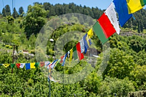 Budhist flags in the mountains near hamta