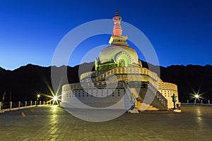 Budhist monument Shanti Stupa in Leh, Ladakh, India