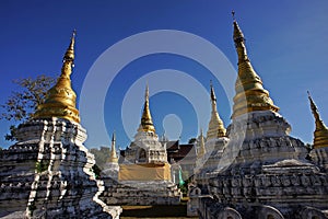 Budhist temple with cluster of historic pagodas