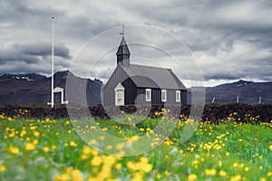 Budir Church or black church in summer season in Iceland