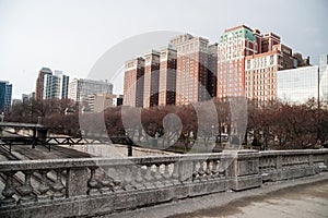 Winter Sky Park Overpass Apartment Building Chicago Illinois