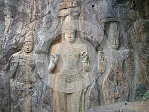 The Buduruvagala rock of Buddhist Sculptures