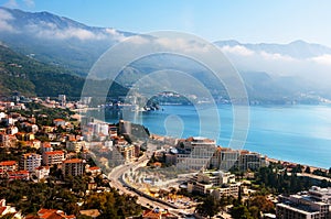 Budva, Montenegro coast. Aerial view of Budvanska Riviera