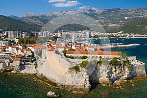 Budva. Montenegro. Old town, sea and beach. View from above