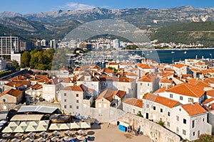 Budva. Montenegro. Old town, sea and beach. View from above