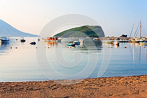 Budva's beach on the morning at dawn