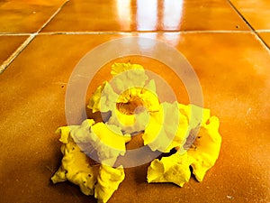 Bueatiful Yellow Flower lie on ceramic tiles