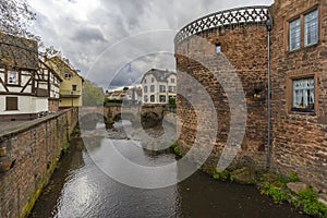 Buedingen, Germany - November 06, 2016: Street view of a medieval town Buedingen