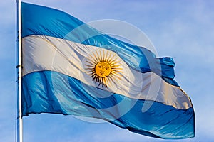 Buenos Aires, Argentina - Argentina Flag Waving in the Wind outside Government Presidential Palace Casa Rosada