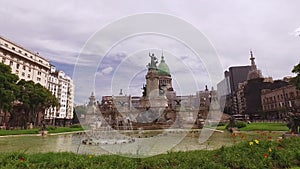 Buenos Aires, Argentina. Congress Building Monument and Fountain at Public Plaza