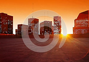 Buenos Aires, Argentina, Department in height and corporation in Puerto Madero and catalinas norte sunset with red