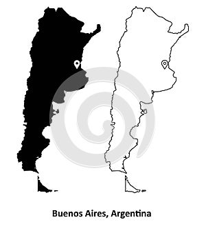 Buenos Aires Argentina. Detailed Country Map with Capital City Location Pin.