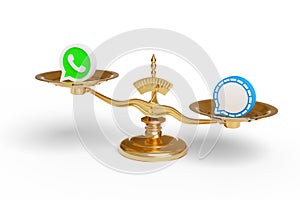 Buenos Aires  Argentina - January 30: Scale with WhatsApp and Signal logo isolated on white background