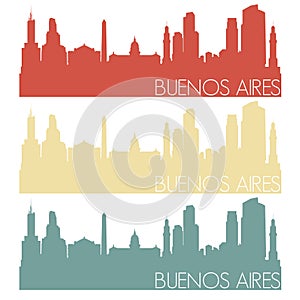 Buenos Aires Argentina Skyline Silhouette City Stamp Vector Color Vintage Set Logo Clip Art Illustration.