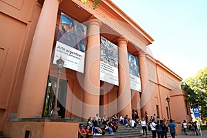 Stunning Facade of the National Museum of Fine Arts or Museo Nacional de Bellas Artes with Many Visitors