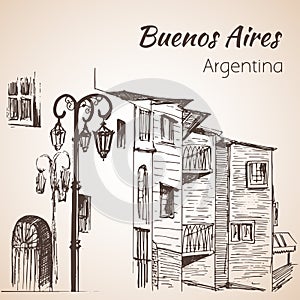 Buenos Aires cityscape Caminito. Argentina. Sketch. photo