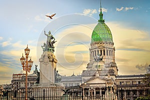 Buenos Aires Congress Parliament square with dove flying, Argentina