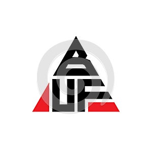 BUF triangle letter logo design with triangle shape. BUF triangle logo design monogram. BUF triangle vector logo template with red