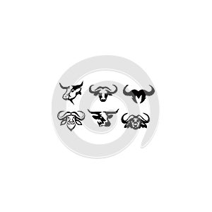 Buffalo animal logo silhouette set