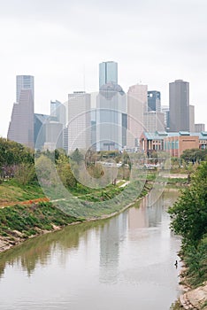 The Buffalo Bayou and Houston skyline, in Houston, Texas photo