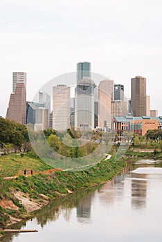 The Buffalo Bayou and Houston skyline, in Houston, Texas photo