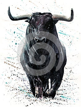 Buffalo black with background Bull watercolor painting with background, animals wildlife,