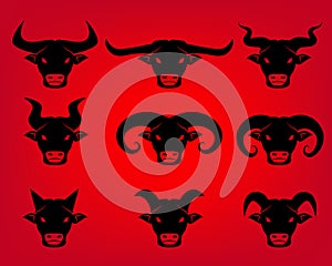 Buffalo and Bull head icons in tattoo style