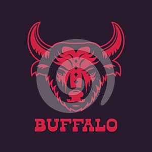 Buffalo, bull head logo element, red on dark