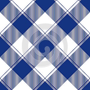 Buffalo check pattern in royal blue and white. Seamless asymmetric gingham vichy tartan for flannel shirt, tablecloth, picnic.