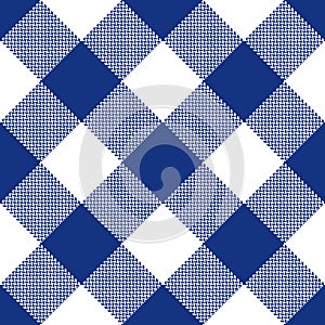 Buffalo check pattern in royal blue and white. Seamless large diagonal gingham vichy tartan plaid for flannel shirt, oilcloth.