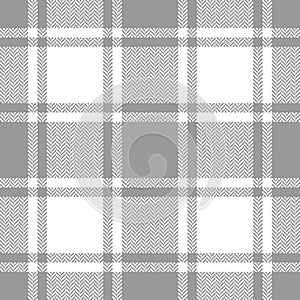 Buffalo check plaid pattern in grey and white. Herringbone textured seamless tartan background graphic for womenswear and menswear