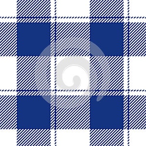 Buffalo check plaid pattern in royal blue and white. Seamless simple gingham vichy tartan for flannel shirt, tablecloth, picnic.