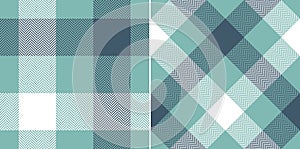 Buffalo check plaid pattern in turquoise blue green and white. Seamless herringbone large tartan gingham vichy set for flannel.