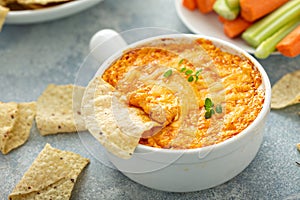 Buffalo chicken dip with chips