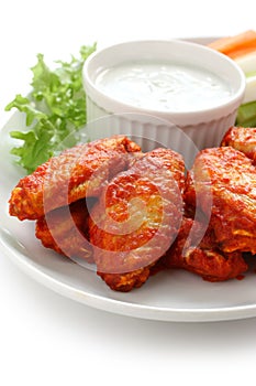 Buffalo chicken wings with blue cheese dip photo