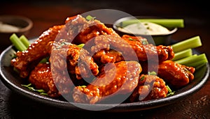 Buffalo chicken wings, spicy, fresh, gourmet, unhealthy eating generated by AI