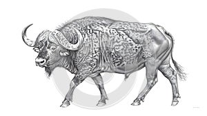 a buffalo clipping path drawing pencil art for children work book photo