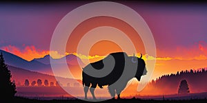 Buffalo during a gorgeous sunset in Yellowstone National Park