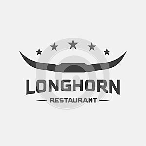 Buffalo Head Horn icon,Bull,cow, retro vintage texas restaurant longhorn logo photo