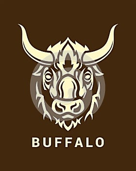 Buffalo head silhouette on shield vector emblem