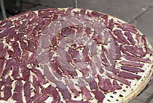 Buffalo meat being sun-dried