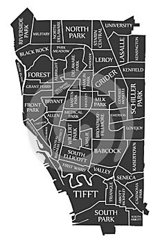 Buffalo New York city map USA labelled black illustration