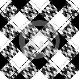 Buffalo plaid pattern print in black and white. Seamless asymmetric herringbone tartan check for spring summer autumn winter scarf