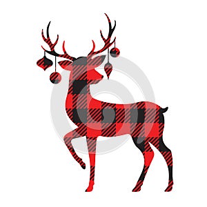 Buffalo Plaid Reindeer Silhouette with Christmas Ornaments