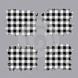 Buffalo Plaid torn fabric patchs set, Buffalo Plaid banner templates. Tartan distressed frames, Vector illustration