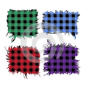 Buffalo Plaid torn fabric patchs set, Tartan distressed frames, Vector illustration