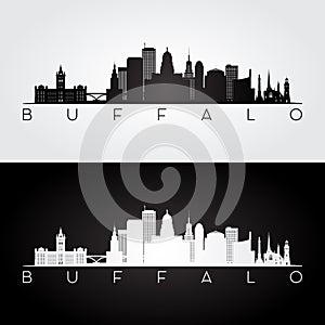 Buffalo USA skyline and landmarks silhouette